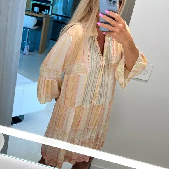 $250 Anthropologie lovers! MADE IN ITALY Boho mini oversized dress S viscose - Picture 6 of 14